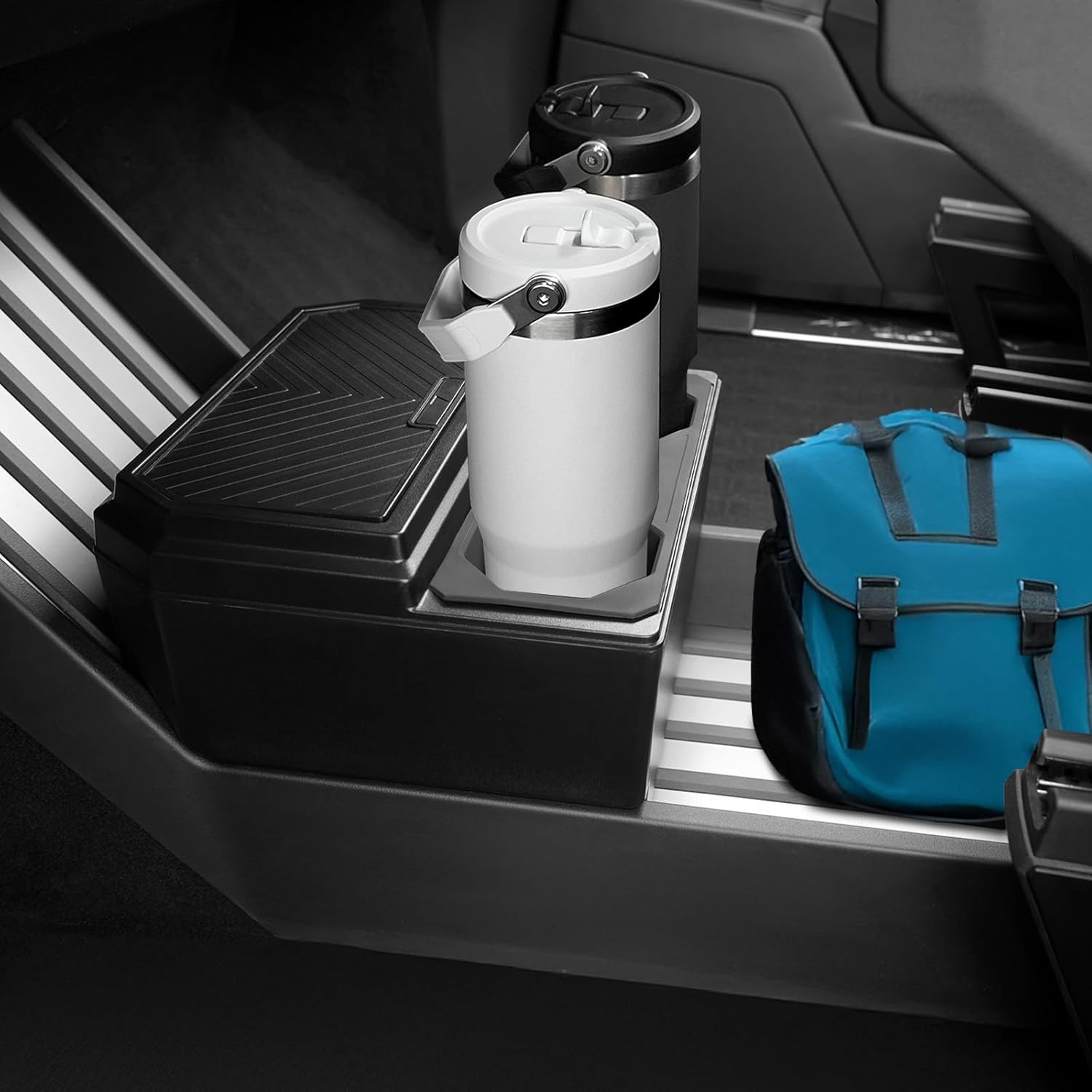 Floor Lower Console Storage Box with Cup Holder for Tesla Cybertruck 2025 2026 2024, Trash Can for Cybertruck Accessories Lined with Silicone Sleeve