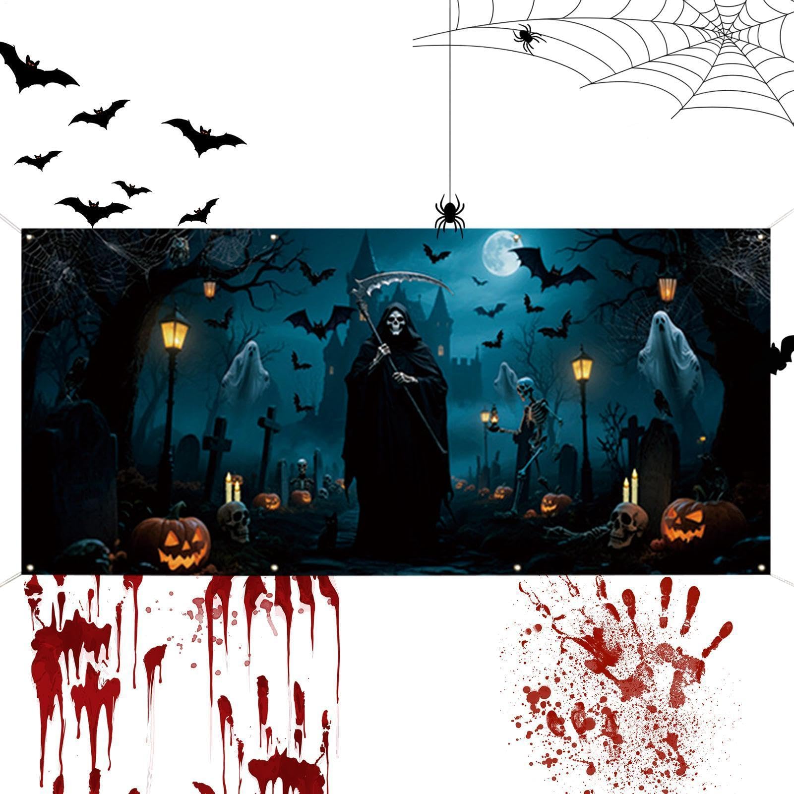 Cubierta decorativa de Halloween para puerta de garaje lavable de exterior
