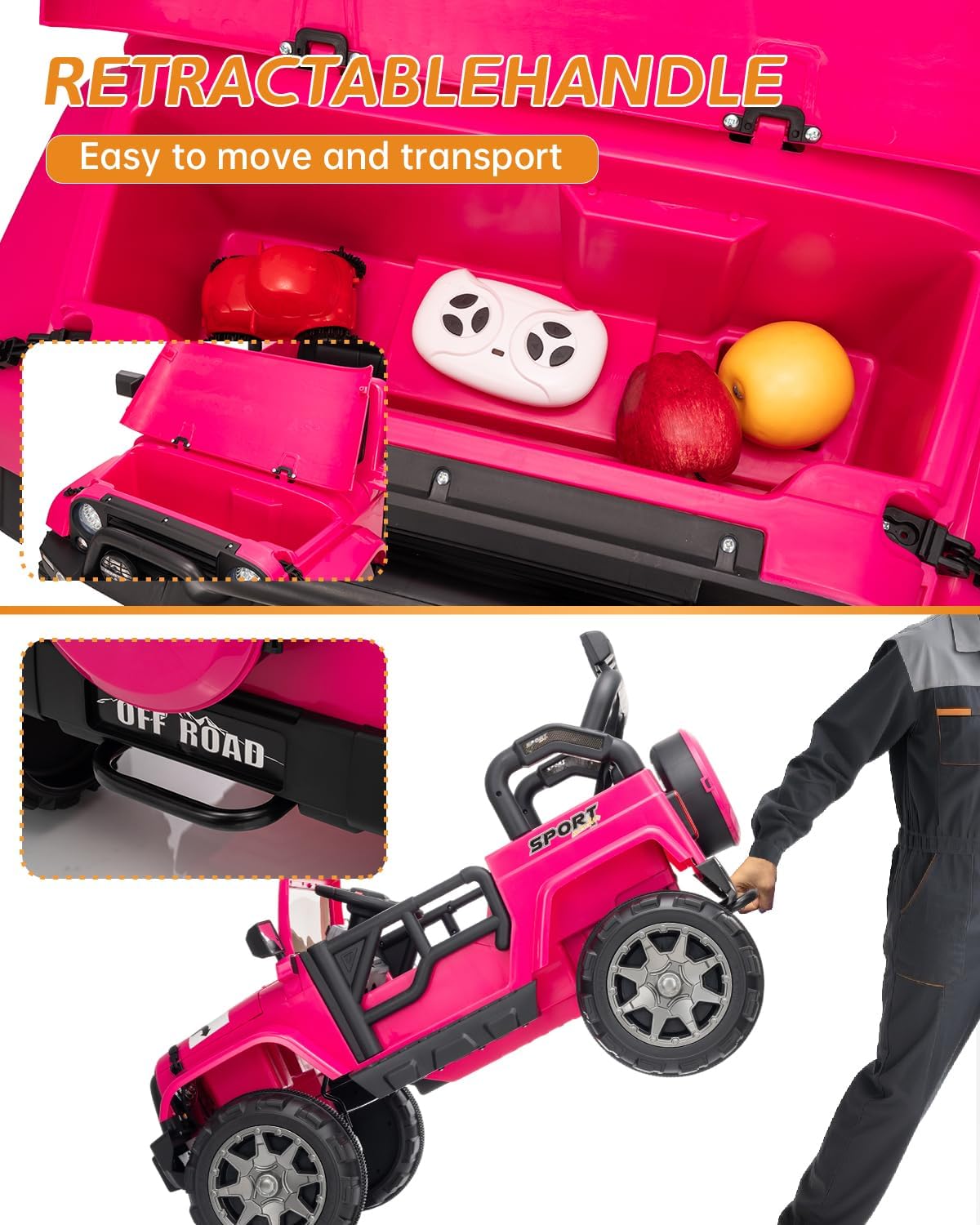 2 Seater Electric Car for Kids - Ride On Truck Car with Parent Remote Control,LED Lights, Bluetooth, Music & Horn, 20“Spacious Seat for Boy Girl Christmas & Birthday Gift (Rose, 12V)