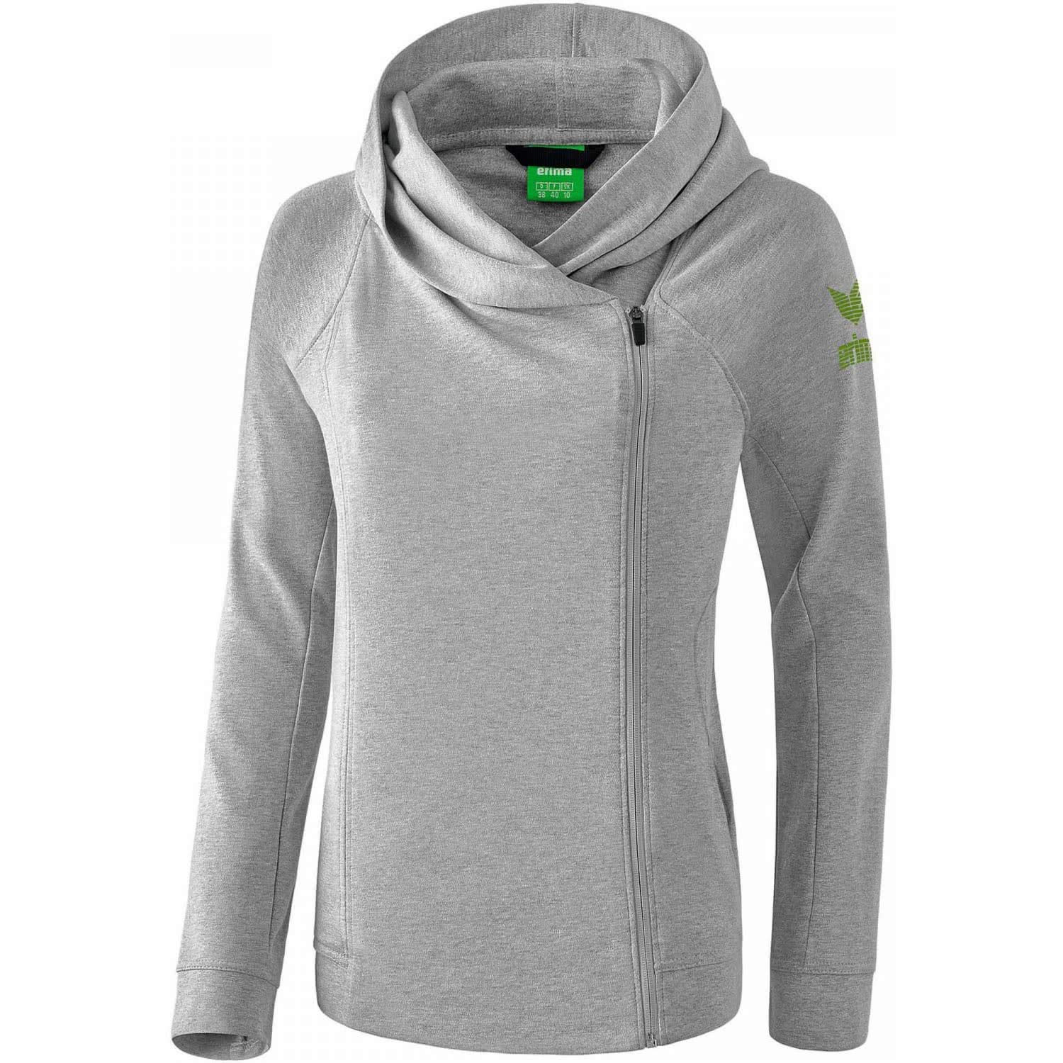 Erima Women's Essential Hooded Sweat Jacket - Light Grey Marl/Twist Of Lime, Size 34