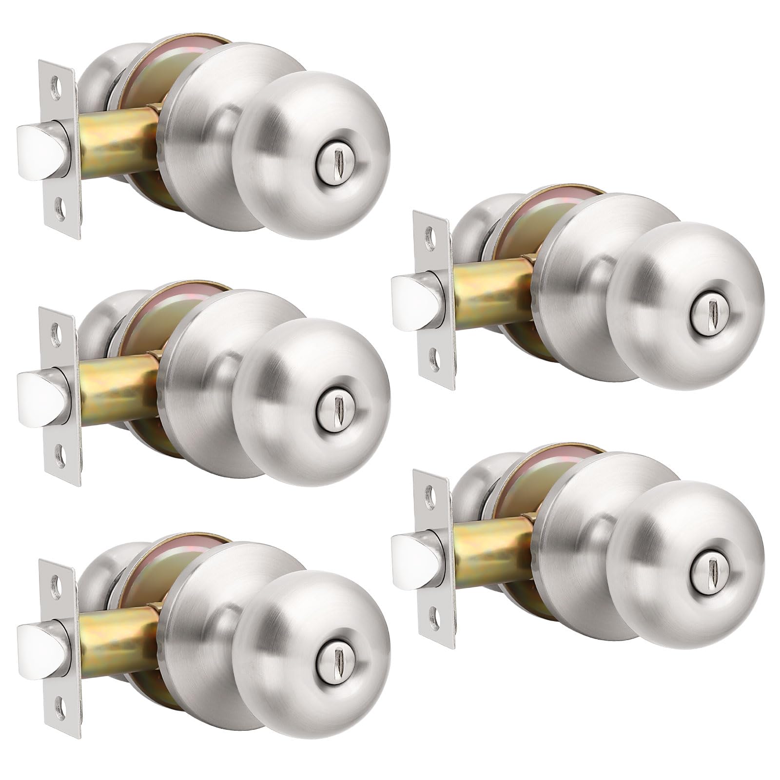 GOBEKOR 5 Pack Privacy Door Knobs Interior Door Knob with Lock Brushed