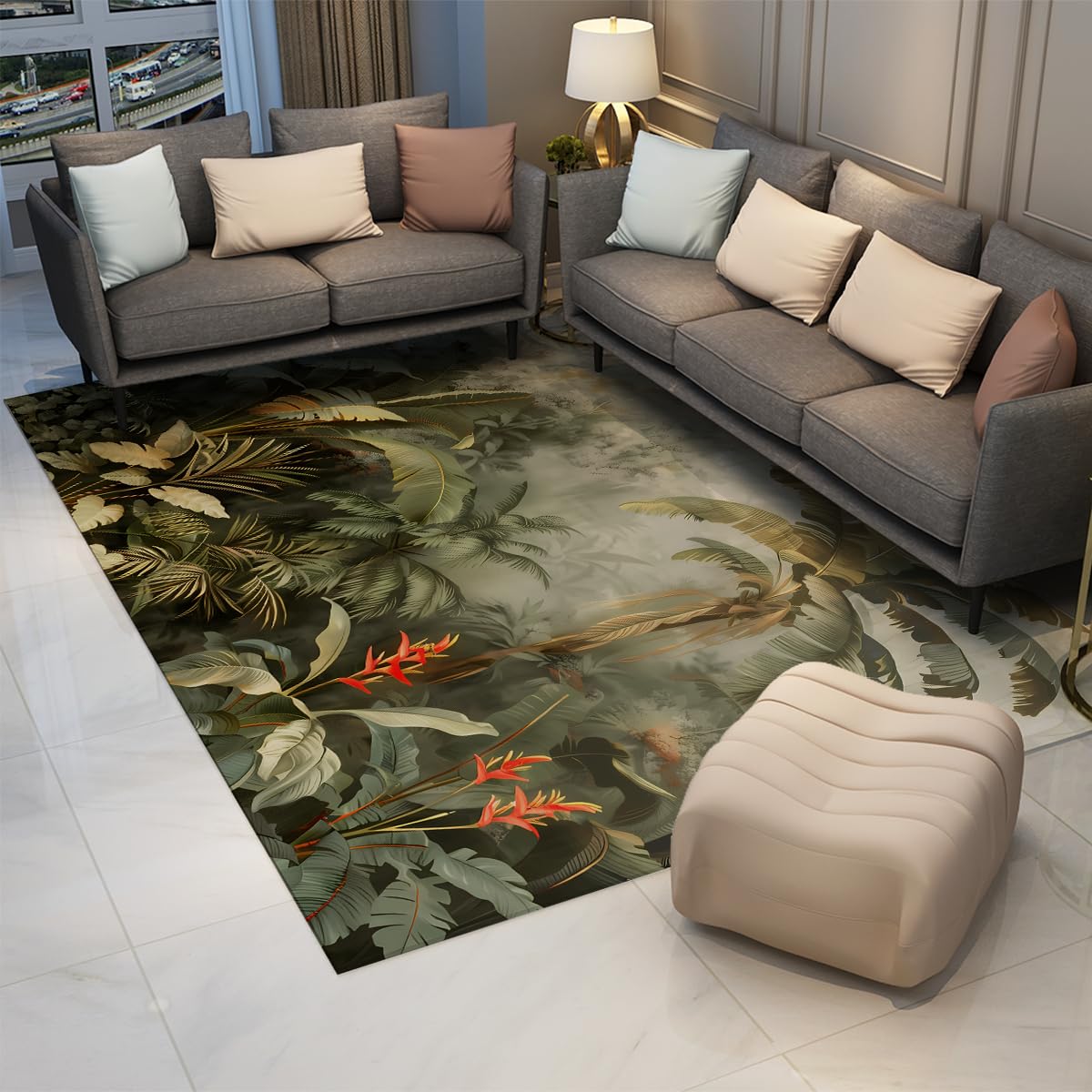 140 x 200 cm Tropikalny dywan dżungli ptaki liście palmowe można prać