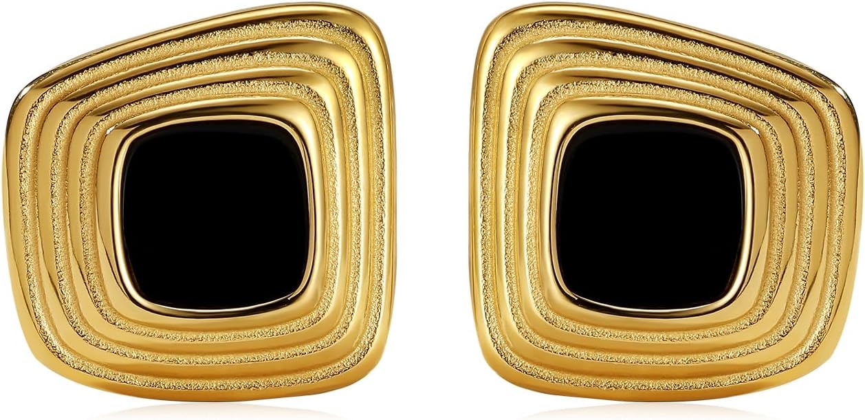 14K Gold Plated Earrings for Women Oval Square Stud Earrings Non Tarnish Stainless Steel