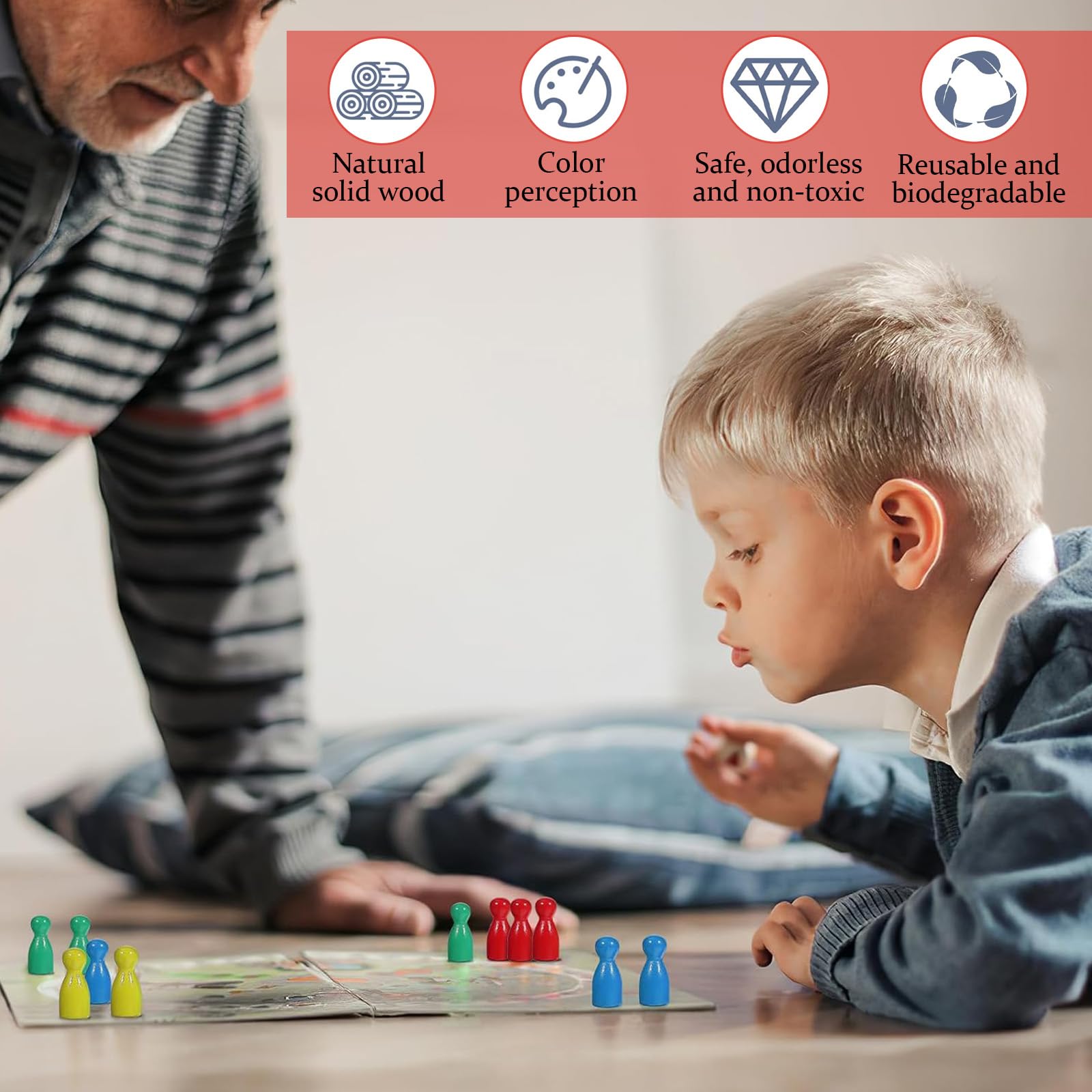4 Farben 160 Stücke Holz Spielfiguren für Brettspiele Spielsteine Bunte Schachfiguren Halma Spiel mit 16 Würfel Inklusive Aufbewahrungstasche Klassisches Design Geeignet für Mehrspieler-Brettspiele