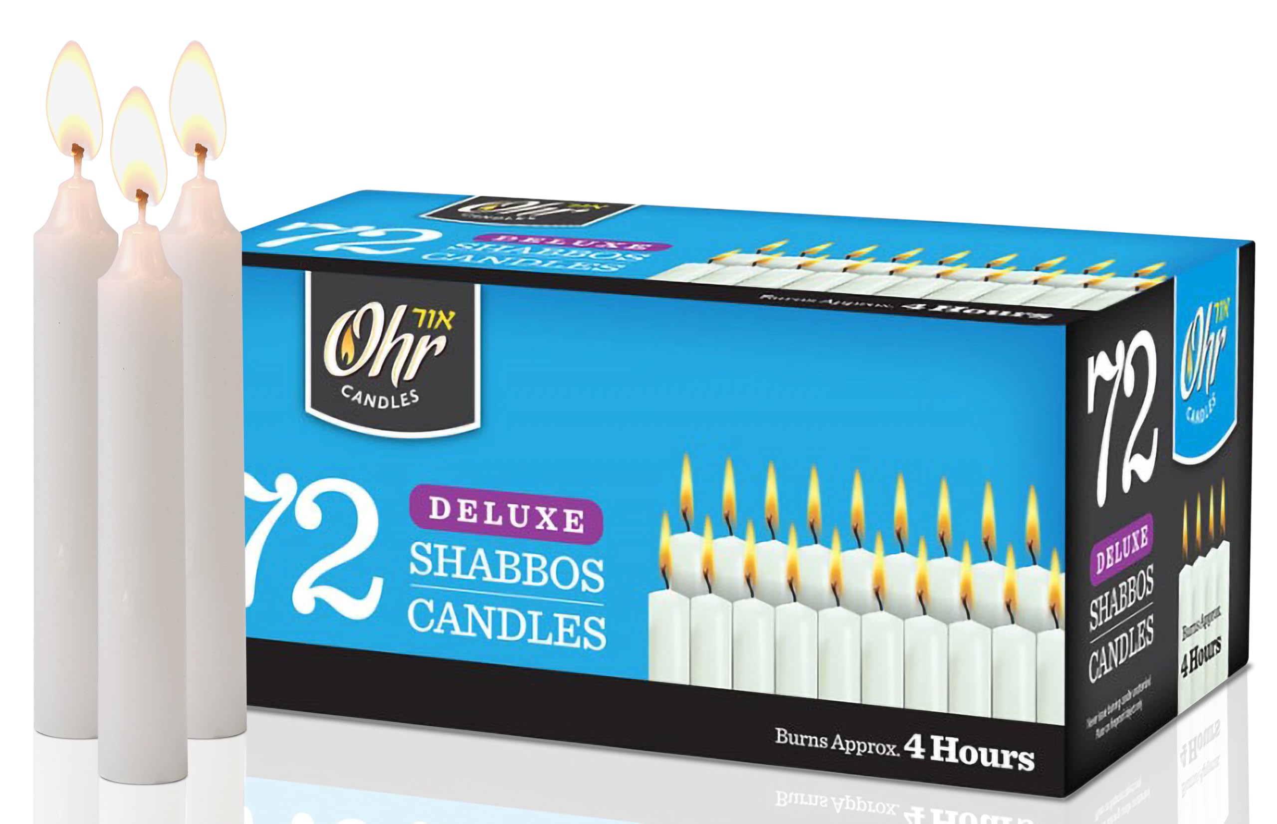 Ner Mitzvah White Shabbat Candles - Traditional Shabbos Candles - Hour - 72 Count - By Ohr Size 4