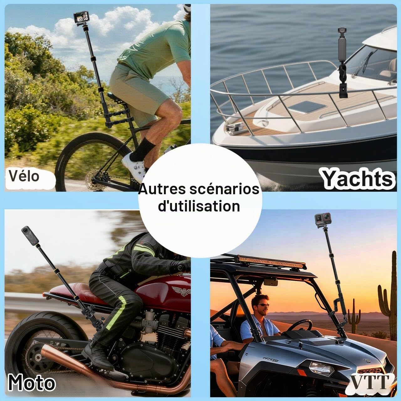 Moto Caméra Support avec 43" Perche Compatible avec Insta360 X5-X (Gold)