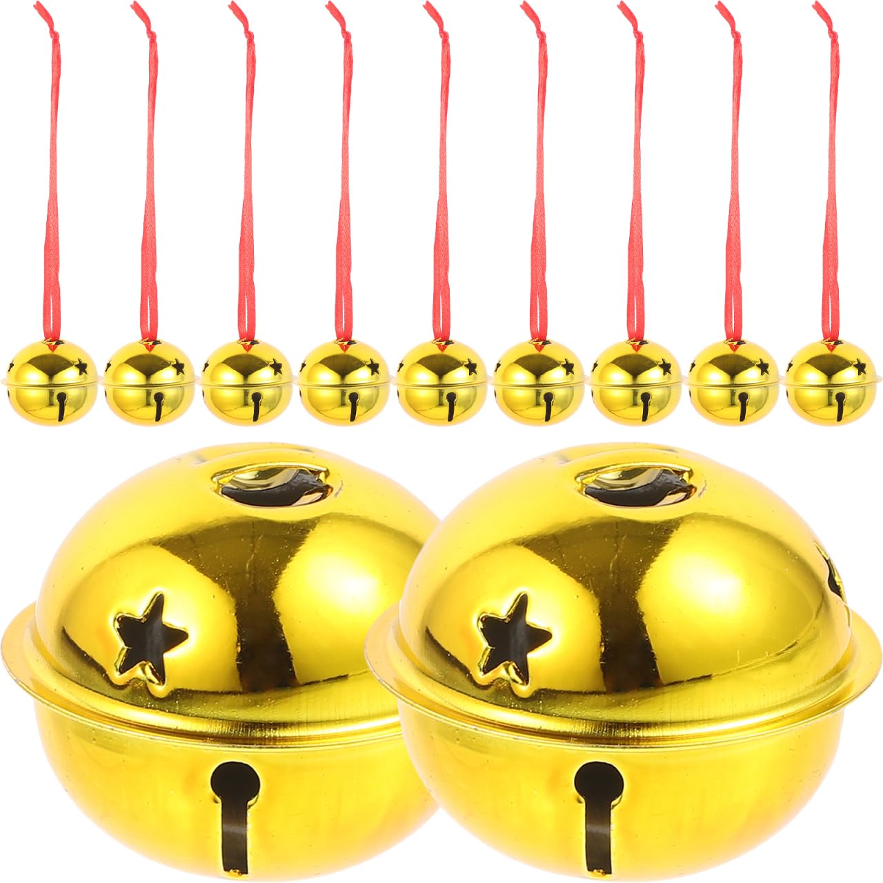 Happyyami Christmas Bells 21PCS Golden Jingle Bells With Star DIY Craft Christmas Tree Ornament For Xmas Tree Decoration Garland Wreath Ornaments Holiday 4cm