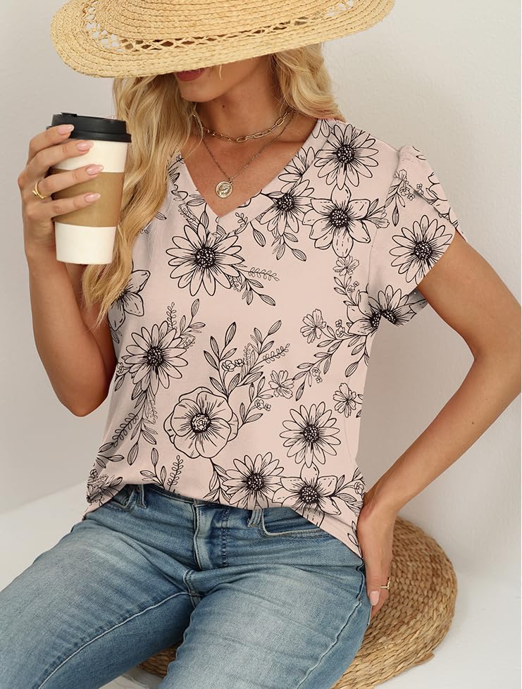 WIHOLL Womens Tops Dressy Casual Petal Sleeve Summer Spring Short Sleeve V Neck Shirts Work Business Vacation Clothes 2026 - Image 3
