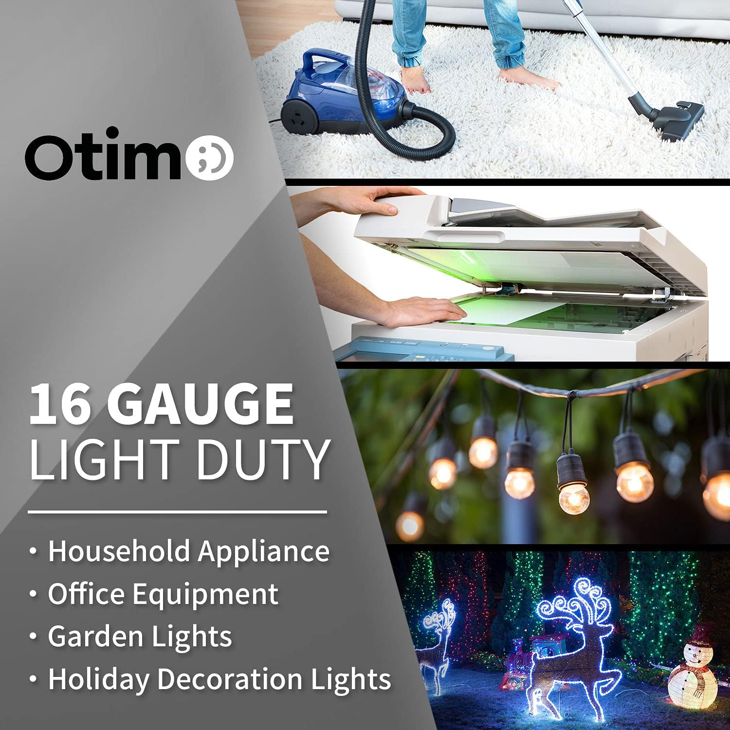 Otimo 16/3 Outdoor Heavy Duty Extension Cord - 3 Prong Extension Cord (35 Feet, 2 Pack, White)