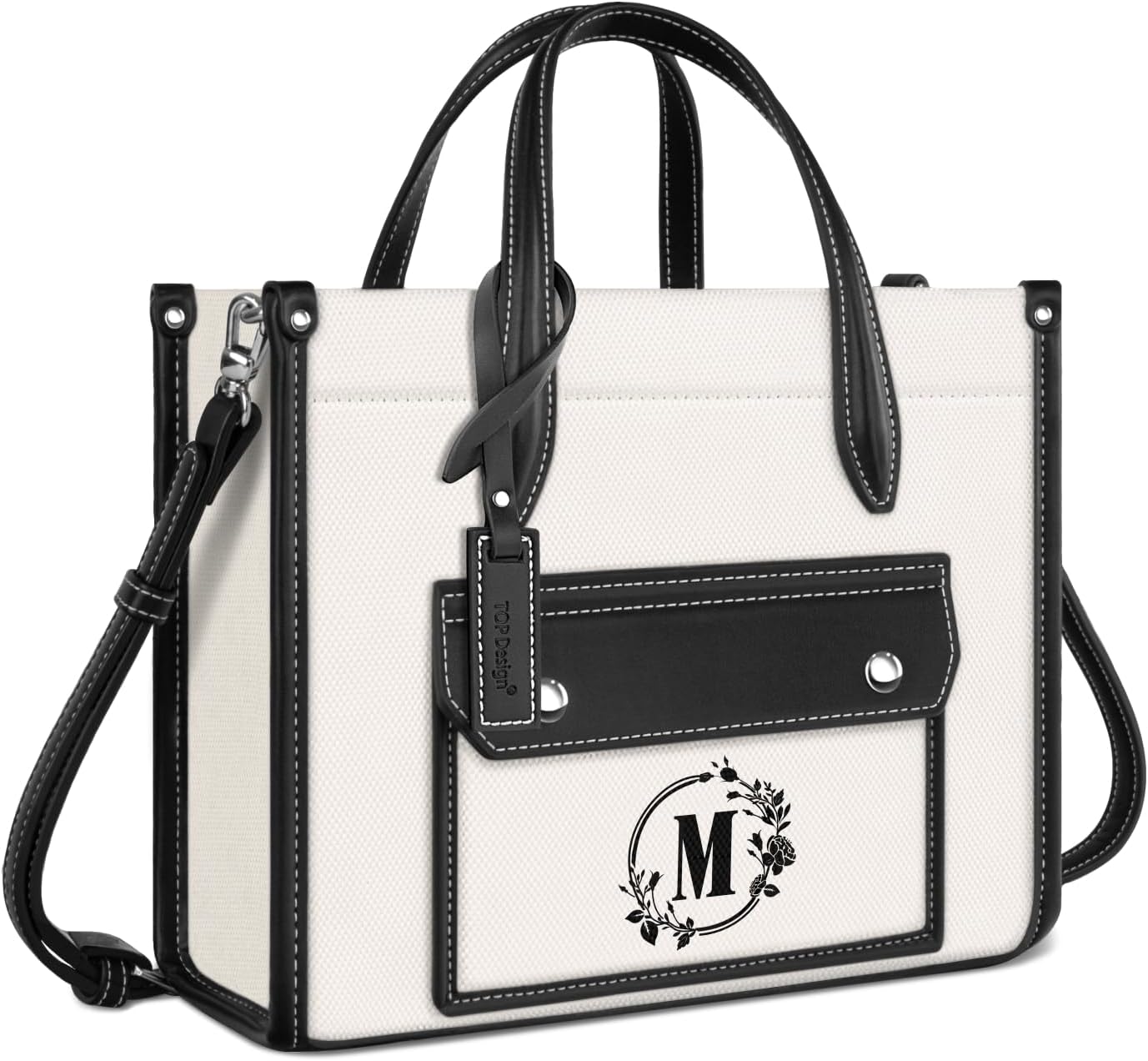 TOPDesign Monogrammed Small Canvas Tote Bag for Women, Personalized Initial Handbags, Top Handle Purse with Detachable Strap TOPDesign Monogrammed Small Canvas Tote Bag for Women, Personalized Initial Handbags, Top Handle Purse with Detachable Strap