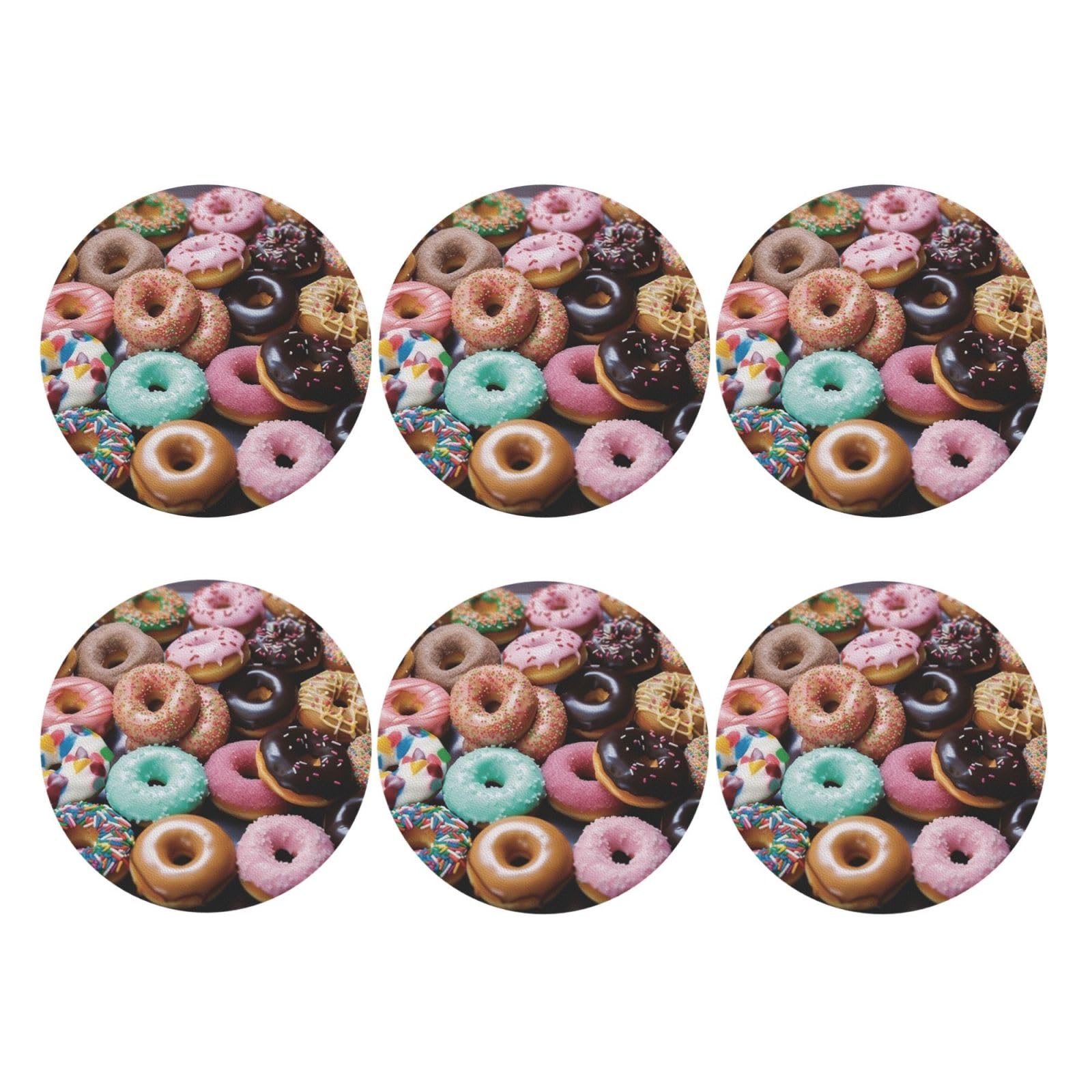 6pcs Leather Coasters for Drinks, Donuts Drink Coasters for Tabletop Protection, 4" Cup Coasters for Coffee Table Decor, Non-Slip Drinking Cup Mat for Hot Or Cold Drink