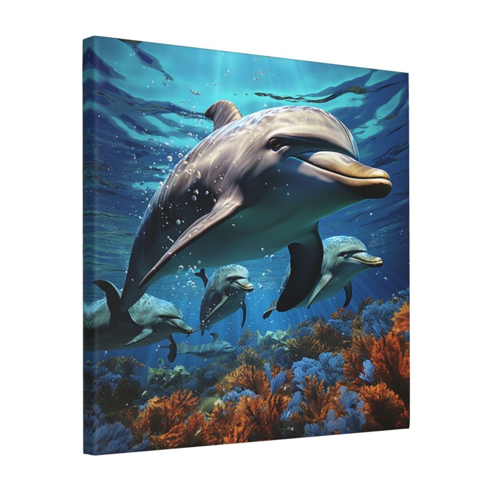 FodPand Dolphins Canvas Wall Art for Living Room Wall Decor 16"x16" Modern Artwork Painting Pictures Hanging Canvas Prints Aesthetic Wall Art for Bedroom Bathroom Office Wallart Decor