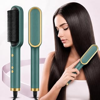 Hair Straightener Brush for Women, 5 Temperature Levels 20s Fast Heating Ring Straightening Comb, Professional Portable Hair Styling Tool for Home Salon Travel Daily Use
