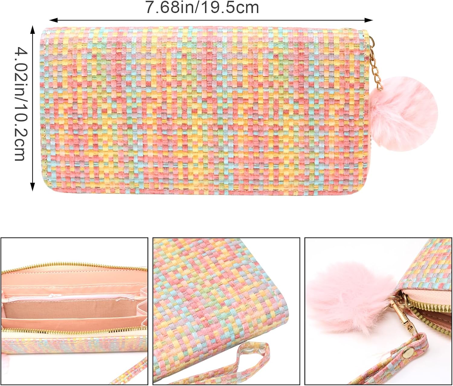 yueton 1 Pack Women Hand Wrist Type Straw Clutch Bag Boho Purse Cute Colorful Wallet Fashion Summer Beach Handbag with Zipper and Wristlet
