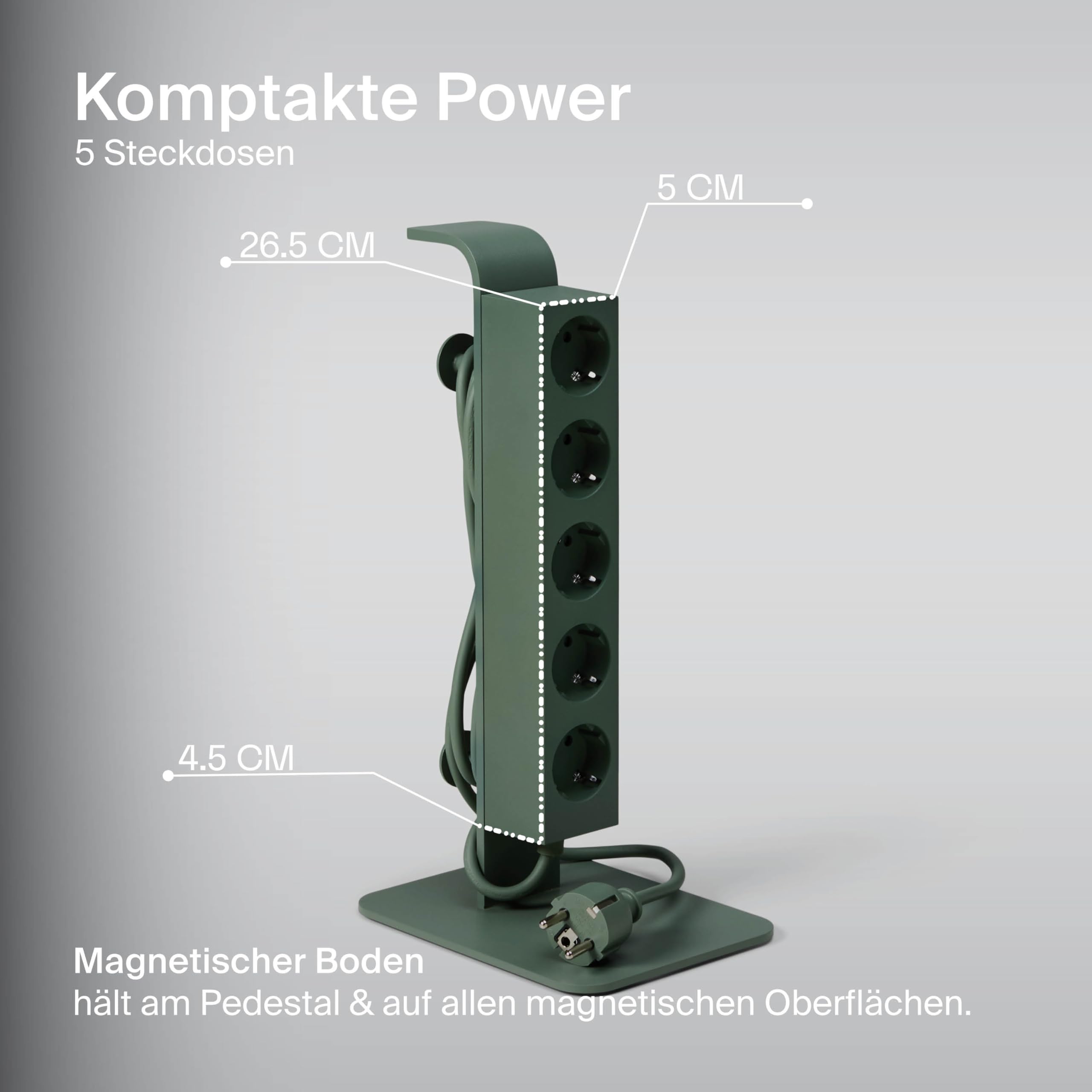 Pedestal Power Bar Multiprise de 2 m avec base magnétique, prise pratique et élégante avec 5 prises magnétiques, 5 voies Power Strip prise 5 voies