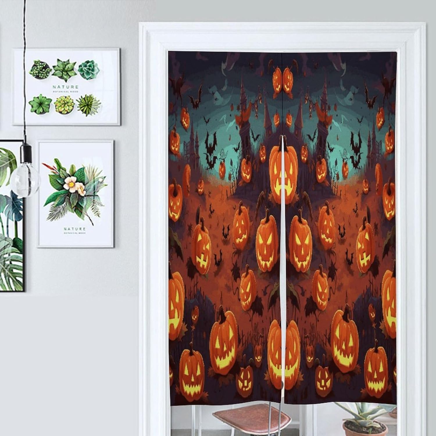 Halloween Door Curtain Printed Doorway Noren Japanese Style Doorway Room Divider Curtains for Privacy Partition Divider Kitchen Home Decorations Wall Hanging