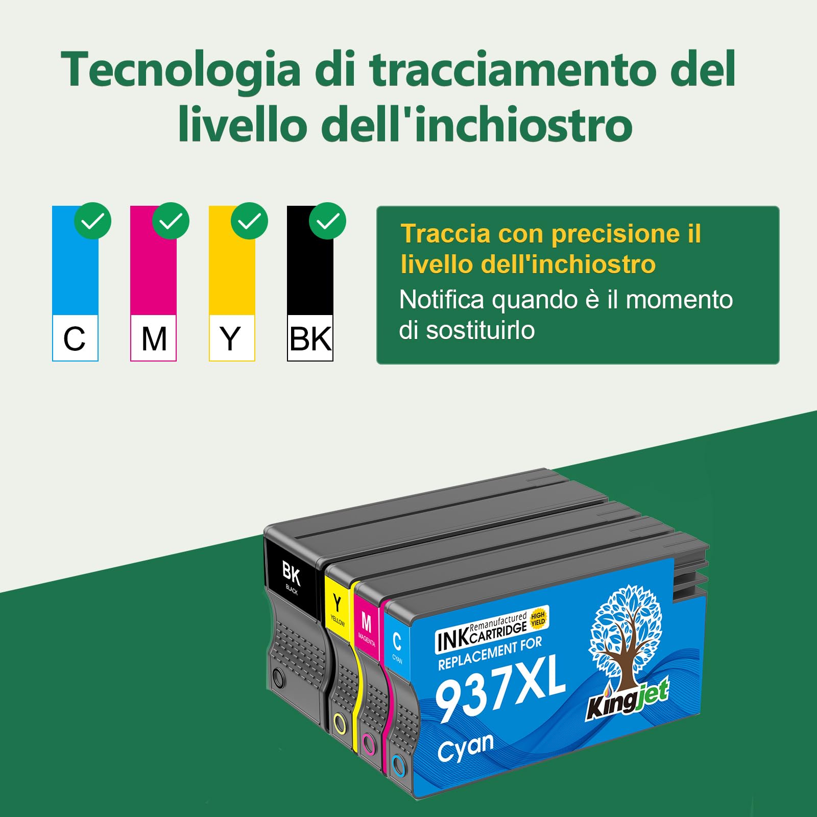 KINGJET 937 cartucce multipack con chip, compatibili con HP 937 937XL 937e cartucce per HP OfficeJet 9730 9120b 9110b 9720 9130b 9117b 9720b (BK/C/M/Y)