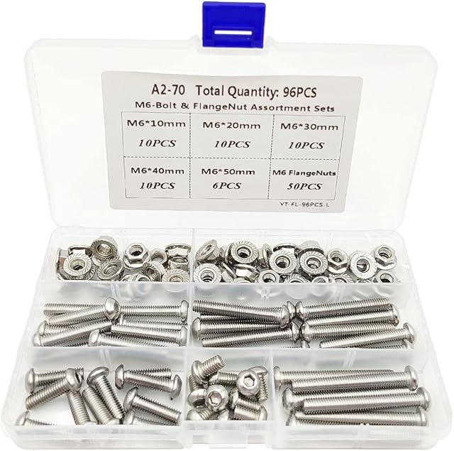 96PCS Bolts and Nuts M6 Stainless Steel Hex Screw - Flange Nut&Bolt Assortment Sets (YT-FL-M6 Pack of 96PCS)
