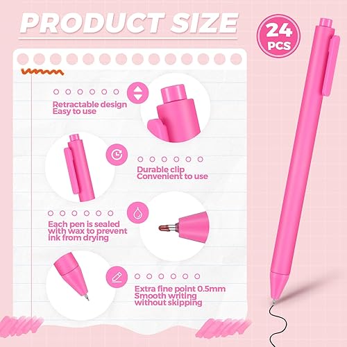 Miniatura 2 de Cholemy Paquete de 24 bolígrafos retráctiles, bolígrafos de clic a granel, bolígrafos de tinta de gel pastel, bolígrafos de punta fina de 0.020 in,