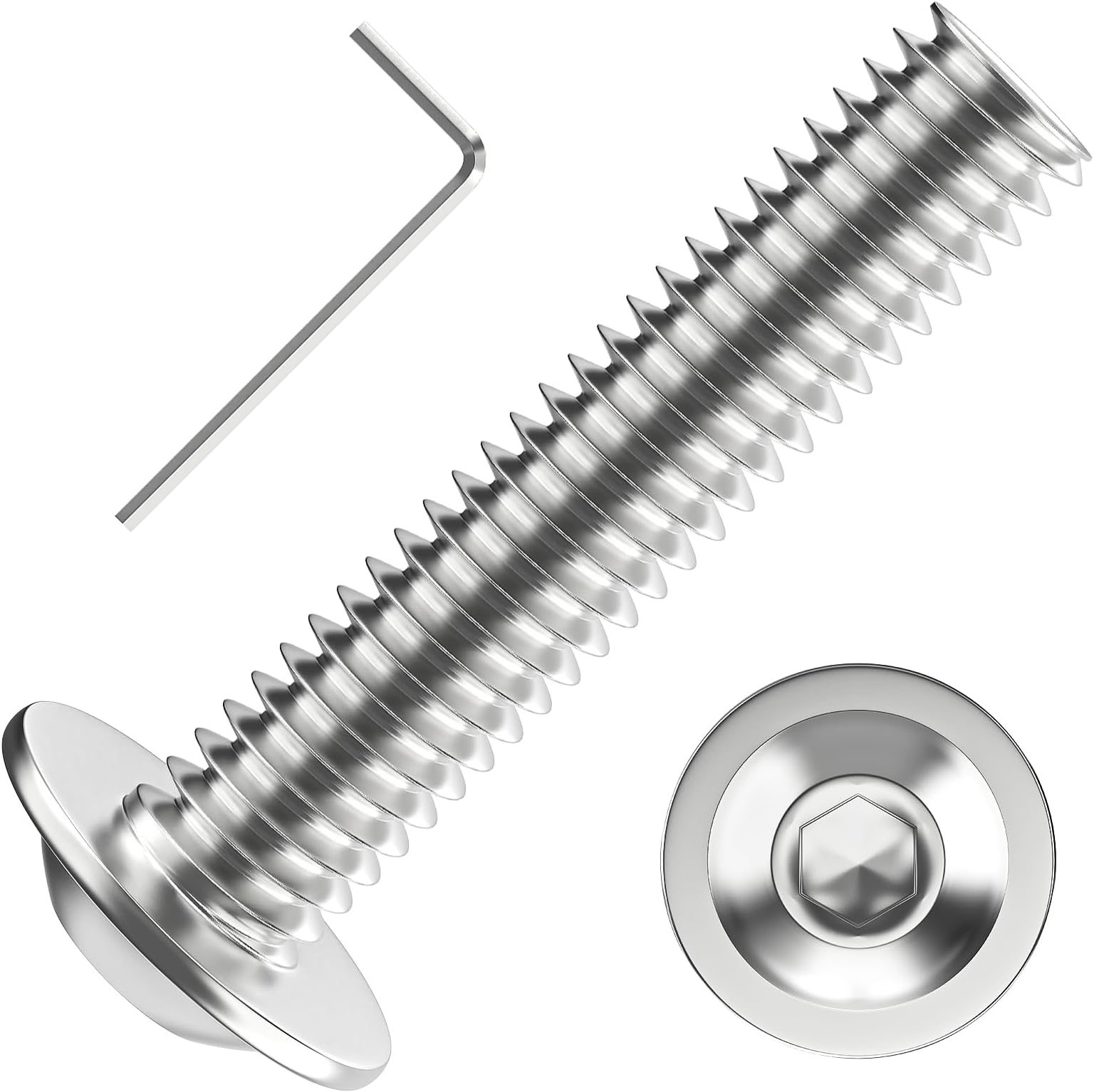 M4 Bolts, M4 x 20mm Flanged Button Head Socket Cap Screw Bolts, Allen Socket Drive, Stainless Steel 304, Full Thread, with Hex Spanner, Pack of 20
