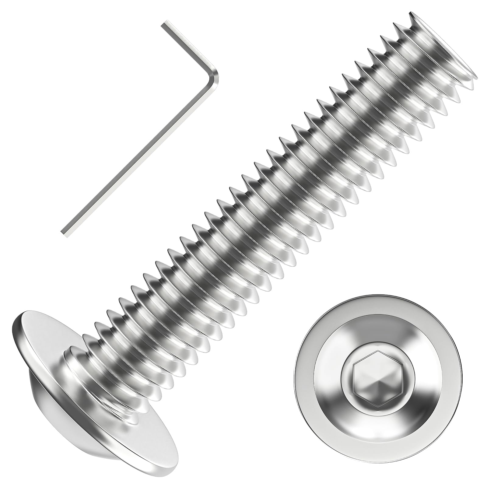 M4 Bolts, M4 x 20mm Flanged Button Head Socket Cap Screw Bolts, Allen Socket Drive, Stainless Steel 304, Full Thread, with Hex Spanner, Pack of 20