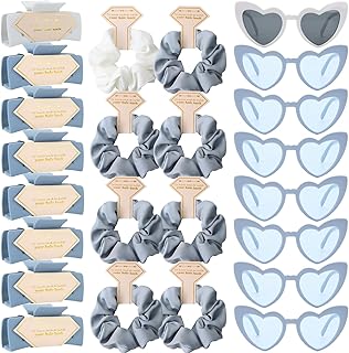 Bridesmaid Scrunchies Proposal Gifts Bachelorette Hair Claws Clips Girls heart sunglasses for Wedding Party Favors (White&Dusty Blue)