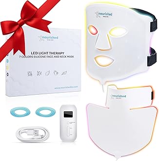 Nourished Bodynskin LED Light Therapy Face & Neck Mask - Facial Skin Care Device - 7 Colors Red & Blue - Rejuvenation, Anti-aging Product for Wrinkles