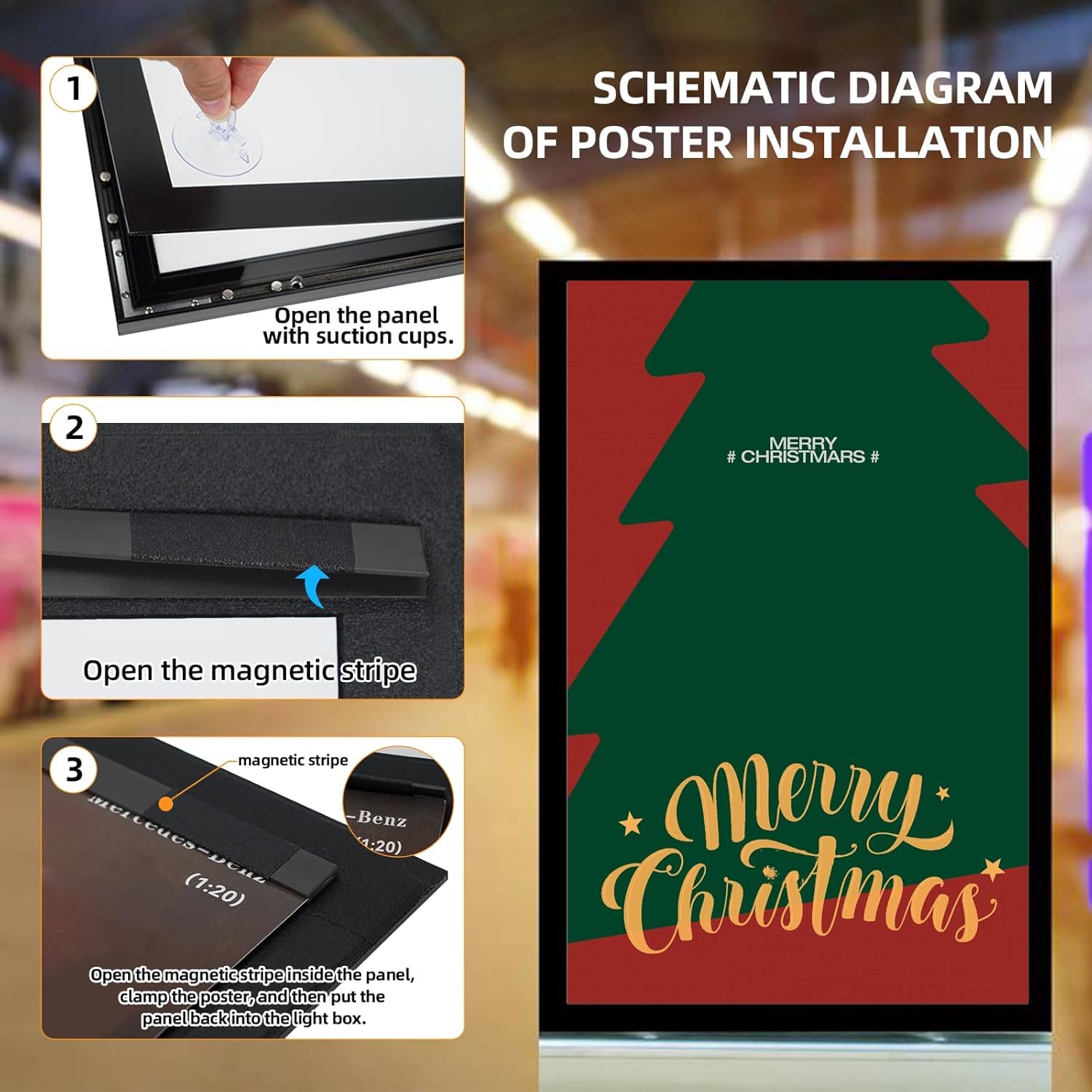 QiXIN - Marco de póster LED de 24 x 36 pulgadas con regulador, caja de luz retroiluminada para carteles de películas y arte, montado en la pared con interruptor de encendido/apagado, ideal para cine