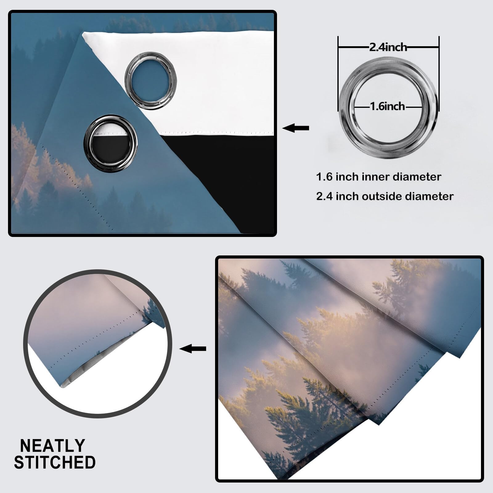 Tende Oscuranti Termiche Isolanti Con Occhielli,3D Digitale Foresta Nebbiosa Stampa Daiqing Stile Foresta Nebbiosa Tenda Isolante Camera Da Letto 140L X 280A Cm,Decorazione Di Finestr
