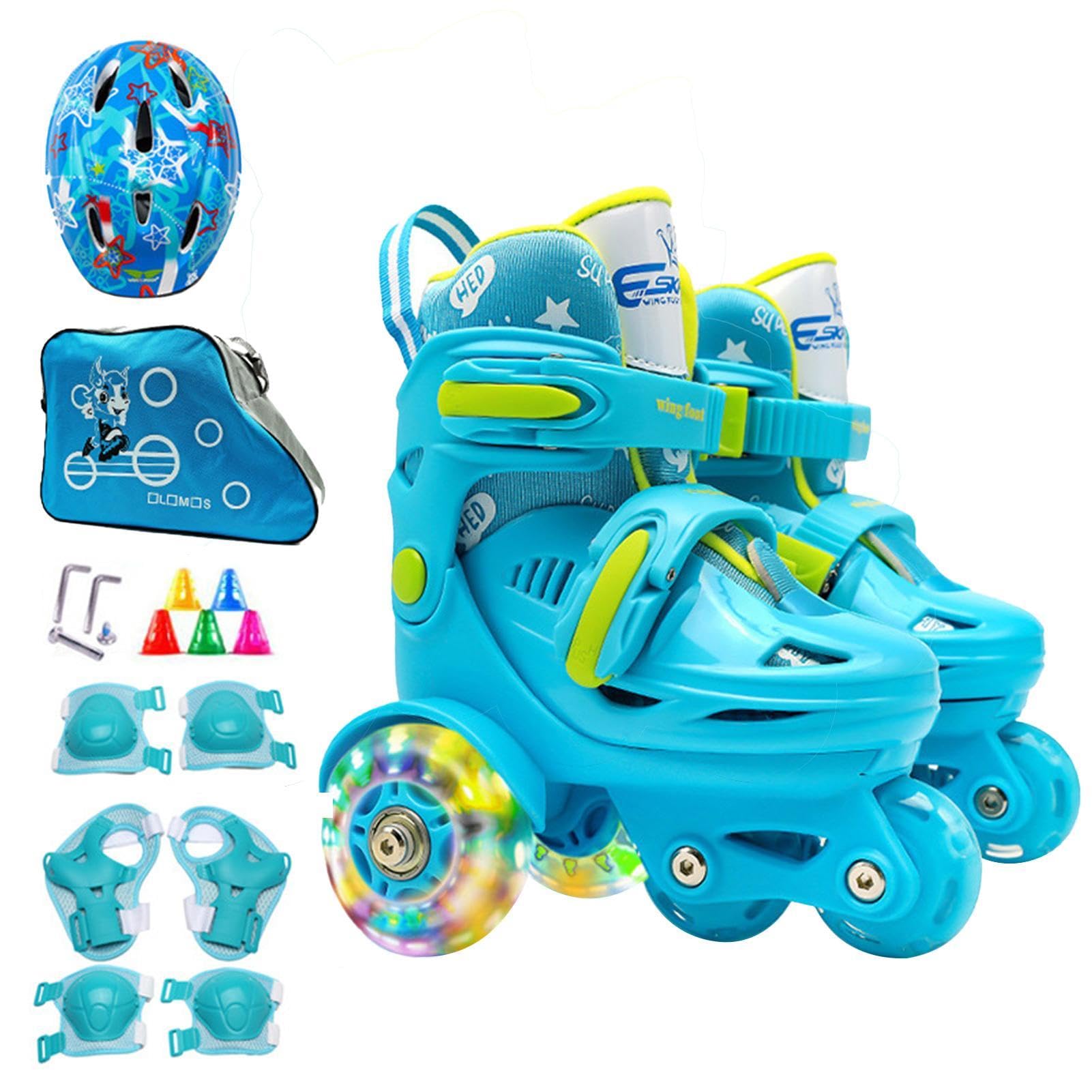Pattini a Rotelle per Bambini Ruote Luminose, Ginocchiere, Gomitiere, Casco | Principianti Ginocchiere Gomitiere Casco Borsa Portaoggetti Inclusi Per Esterno Interno Giochi P