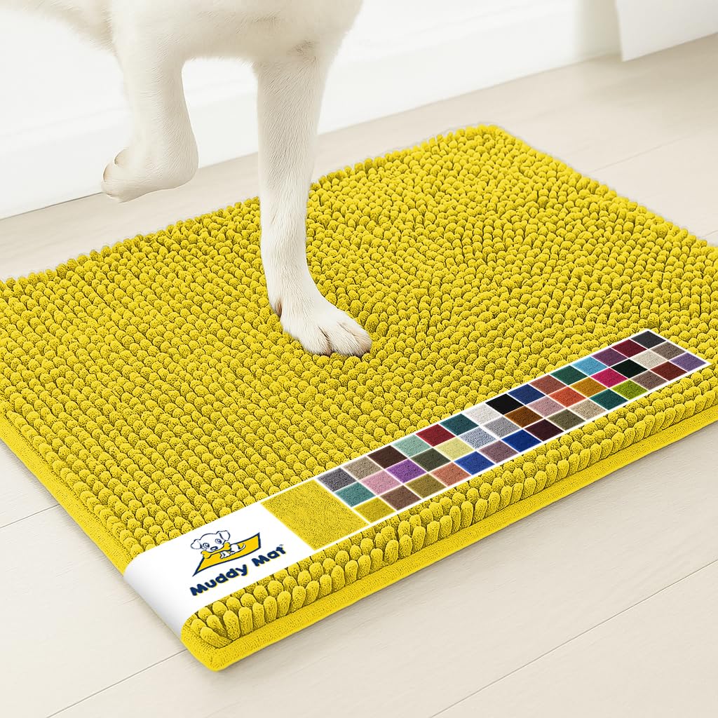 Muddy Mat® | Super Water Absorbent Door Mat Indoor, Microfiber Quick Dry Chenille Entryway Rug,Slip Resistant Front Door Mat,Indoor Mats for Entryway,Machine Washable Pet Rug, Lemon Yellow 26" x 42"