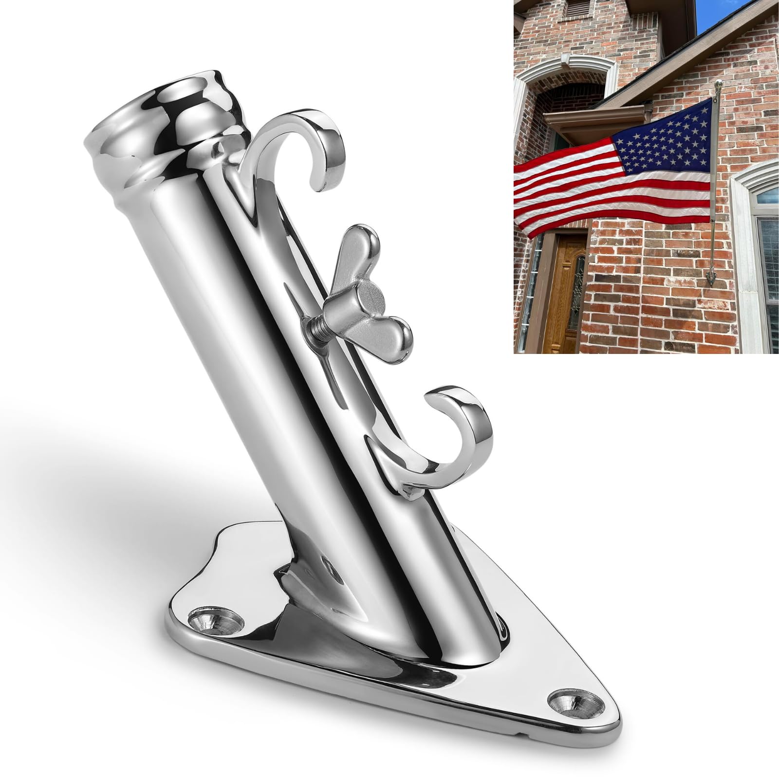Flag Pole Holder, 316 Stainless Steel Heavy Duty Concrete Flag Pole Mount for House Outside, USA Wall Brick Flag Pole Bracket, 1 Inch