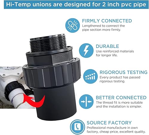 Miniatura 2 de Unión de alta temperatura de 2 pulgadas compatible con todas las bombas Pentair Whisperflo e Intelliflo para piscinas enterradas 21063-200-000-2"