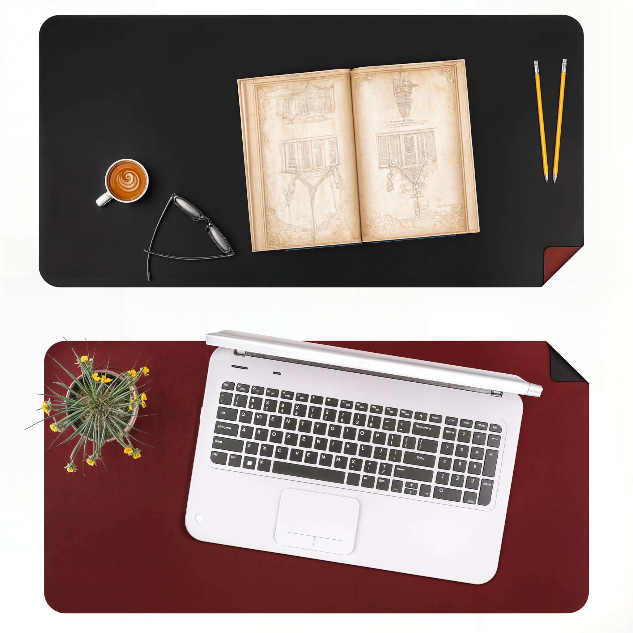 Alfombrilla ratón, alfombrilla escritorio, alfombrilla XXL, mouse pad accesorios gaming. Protector escritorio antideslizante impermeable. PU cuero vegano. Material oficina, teletrabajo. Rojo/Negro