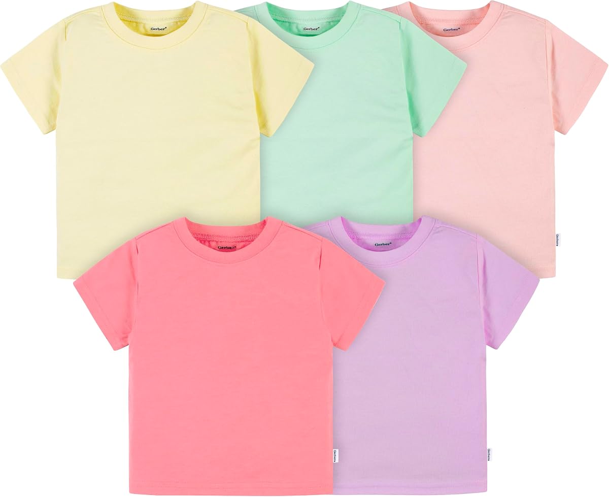 Gerber Paquete de 5 camisetas de manga corta sólidas para bebés y niños pequeños Jersey 160 GSM