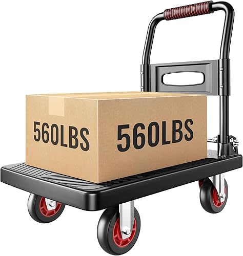 Carrito de empuje plegable mejorado, plataforma móvil de 560 libras de capacidad, resistente ahorro de espacio, ruedas silenciosas TPR de 360 grados