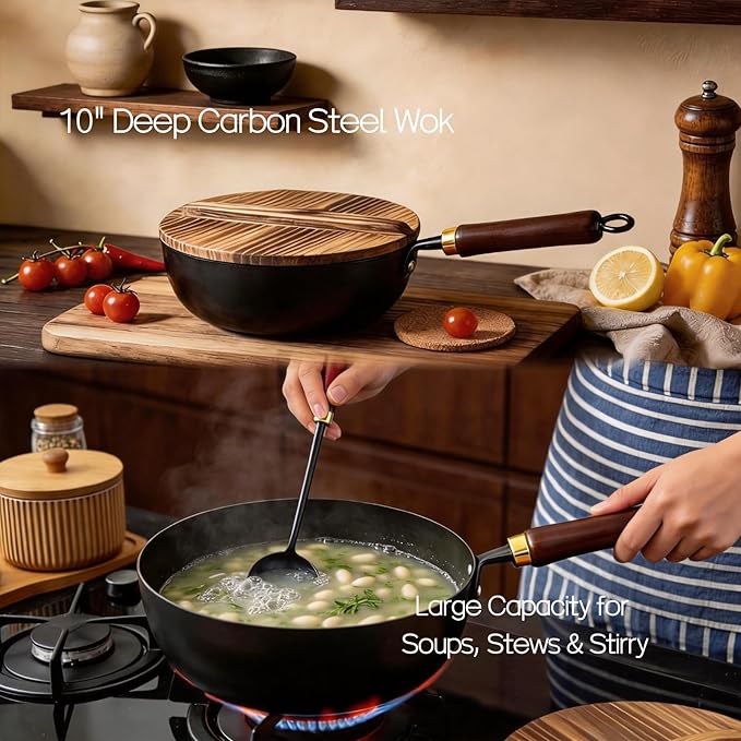 Wok de Acero al Carbono Calmabode 26 cm con Tapa y Antiadherente miniatura 4