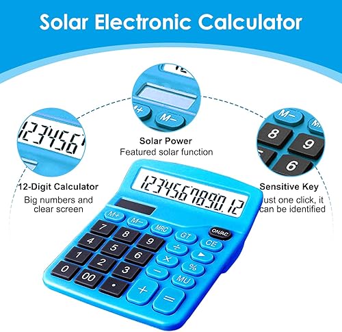 Miniatura 2 de Calculadora de escritorio de 8 dígitos, calculadora solar básica de 12 dígitos, calculadoras electrónicas de doble potencia con pantalla LCD grande,