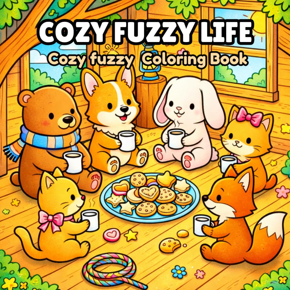 Cozy Fuzzy: Life: Coloring Book for Adults and Teens: Cute Animal Characters with Easy and Simple Designs for Relaxation