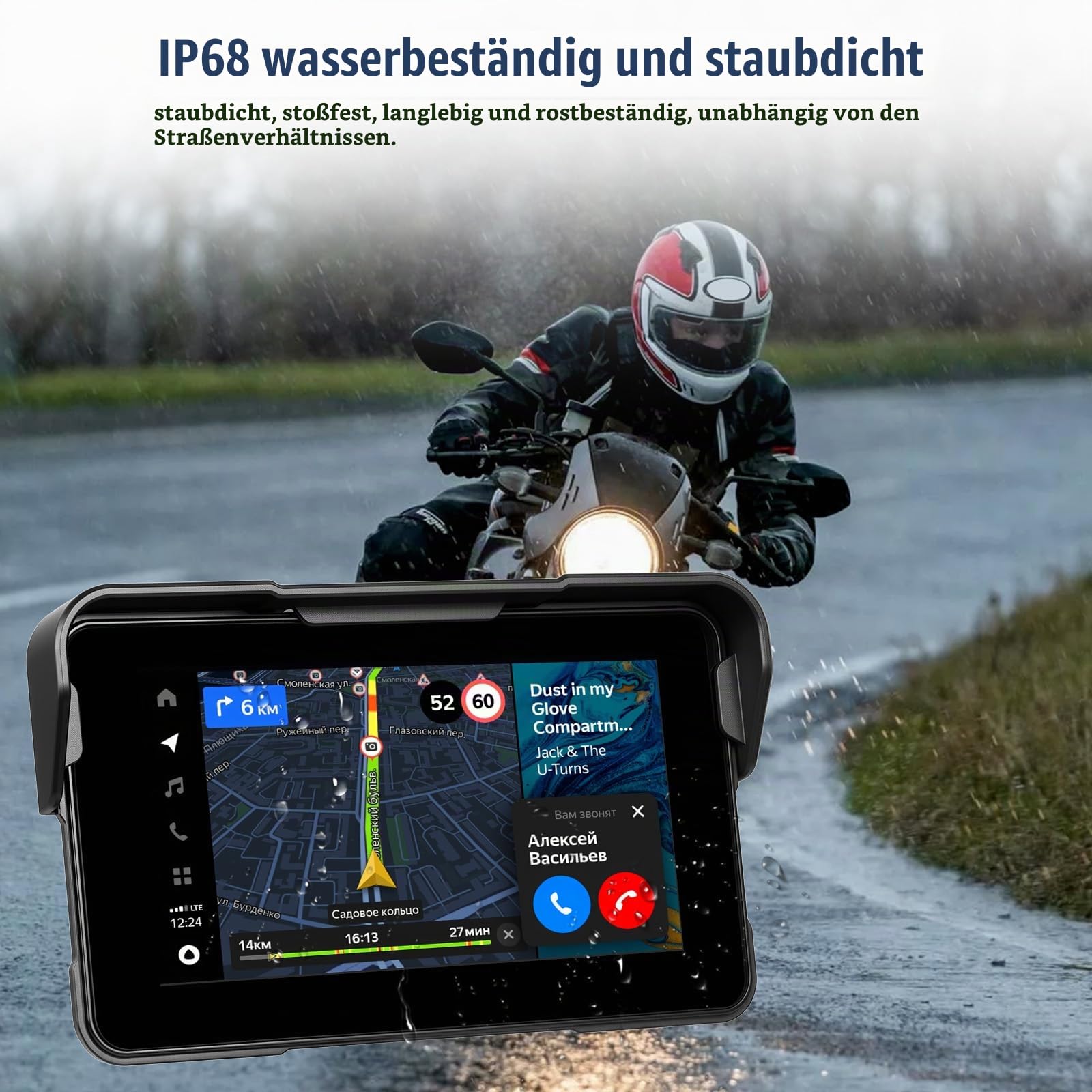 CAMECHO 5 Zoll Motorrad CarPlay mit Wireless CarPlay & Android Auto, Motorrad Navi mit Bluetooth, IP68 Wasserdicht Touchscreen, Motorrad Display GPS Navigation, 12V