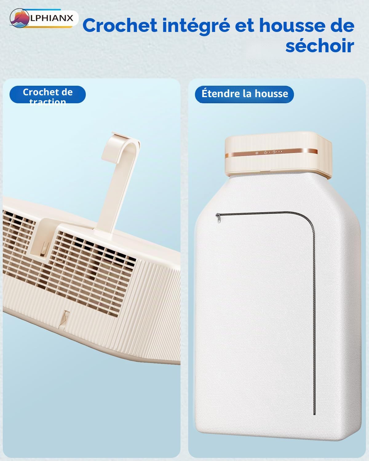 Sèche-linge portable, mini séchoir électrique à pompe à chaleur, minuterie, UV, arrêt automatique/600 W