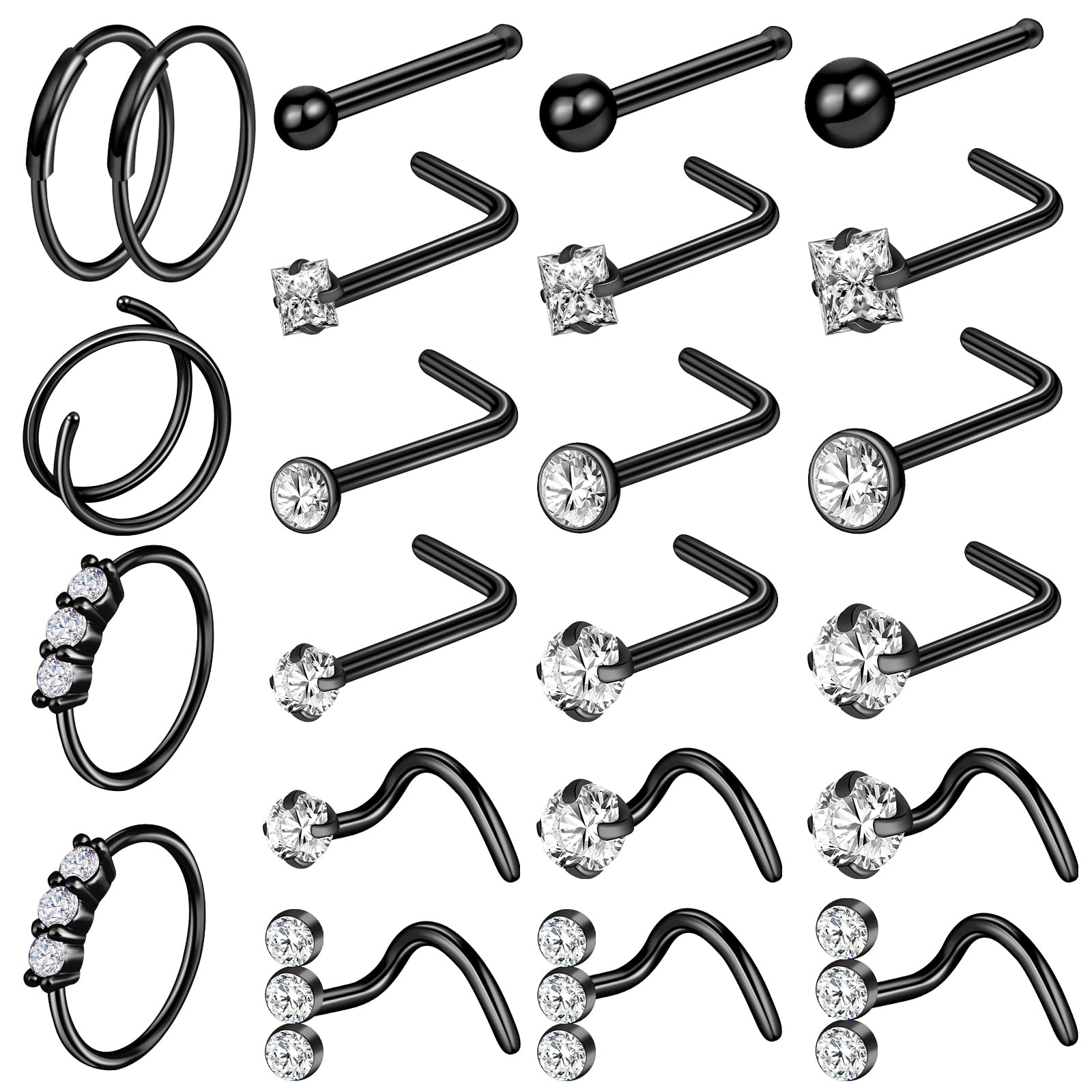 ONESING 23-40 Pcs Gold Nose Rings & Studs - 18G & 20G Nose Piercing Jewelry - L Shape, Hoop & Screw Body Jewelry for Women & Men