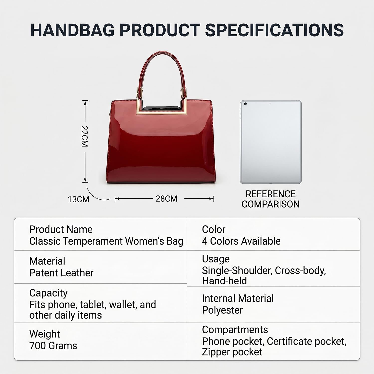 Bolsos de Mano con Bandolera para Mujer Bolso de Hombro Bolsos Bandolera en Cuero de Patente de PU Bolso de señora para Mamá Rojo