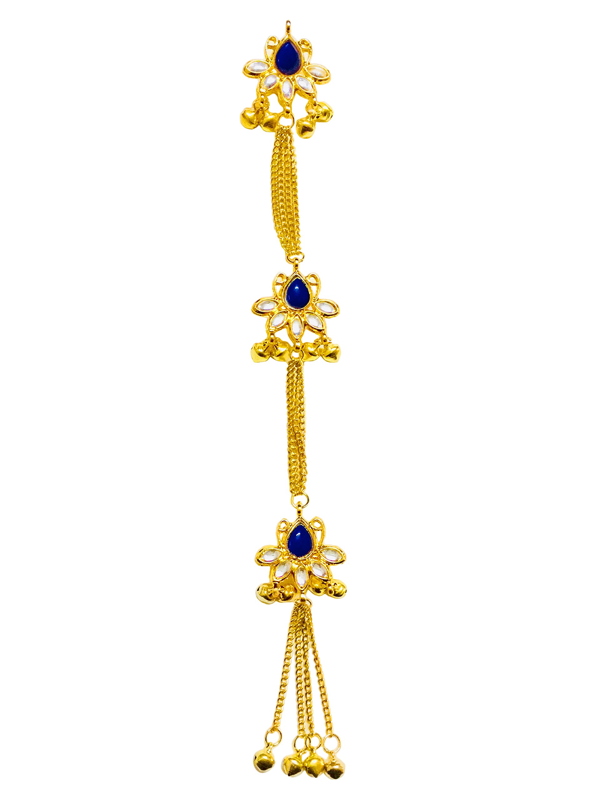 Long kundan and Metal Floral Button for Women Dresses, Craft and Home Decor (Pack of 1, Gold and Blue)-image-16
