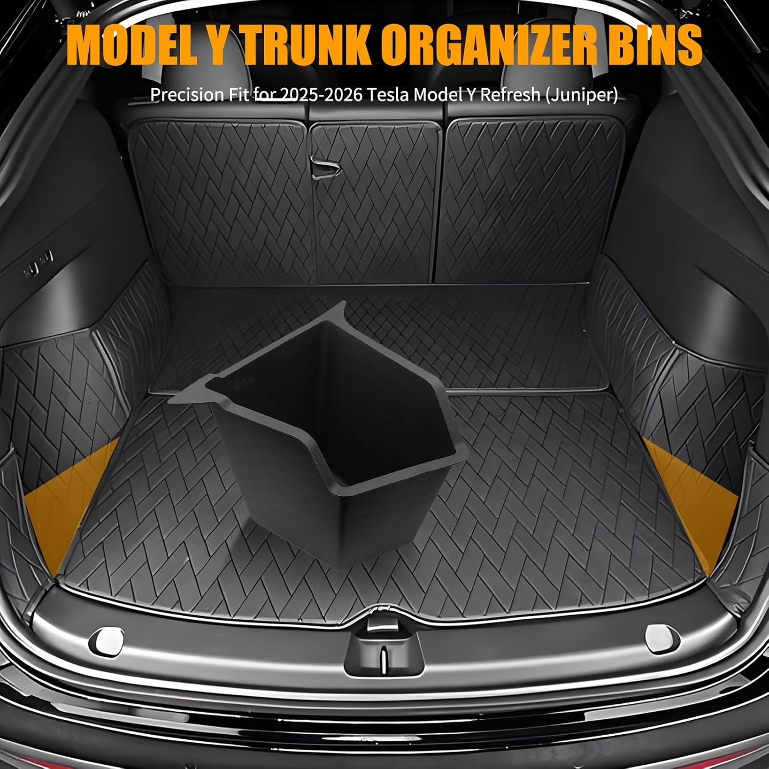 Rear Trunk Storage Bins with Lids for 2025-2026 Tesla Model Y Juniper, 2PCS Hidden Trunk Organizer Boxes, TPE Waterproof Rear Cargo Storage for Model Y Juniper Accessories (With Carpeted Lid)