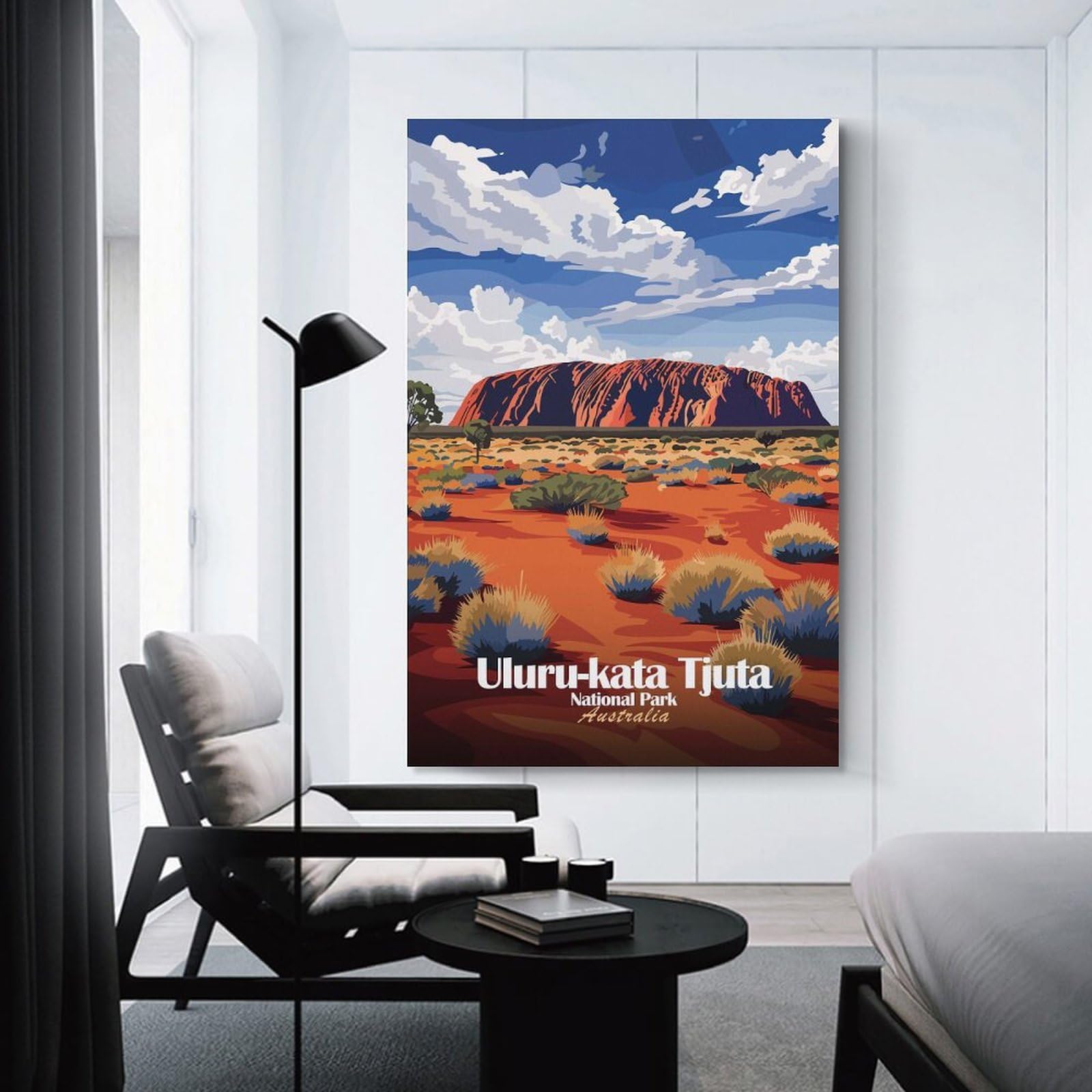 Junmoney Uluru-Kata Tjuta National Park Illustration Hanging Wall Art, 08x12inch(20x30cm), for New Homes, Bedrooms Or Workspaces, Thoughtful Wall Decor for Art Lovers