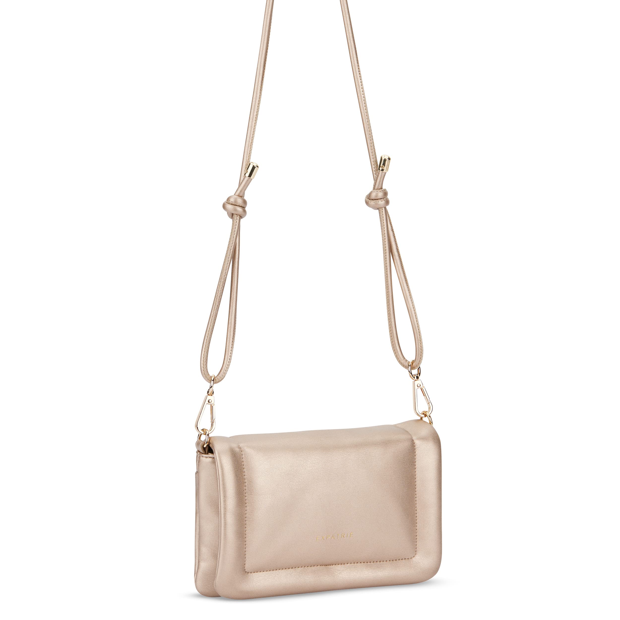 Expatrié Handtasche Damen Klein Gold - Zoe Small - Clutch Tasche aus Veganem Leder - Elegante Kleine Umhängetasche für Hochzeit Ausgehen & Party