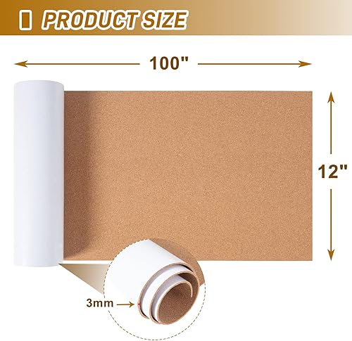 Miniatura 9 de Rollo de tablero de corcho de 0.118 pulgadas de grosor, tablero de corcho de 60 x 16 pulgadas para paredes, tableros de corchos autoadhesivos,