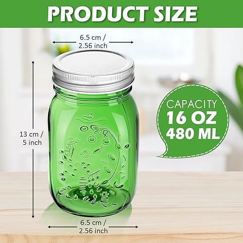 Miniatura 3 de Pinkunn 12 tarros Mason con tapas de 16 onzas, tarros de conserva de boca regular, tarros de vidrio vintage, herméticos a granel, multifuncionales,