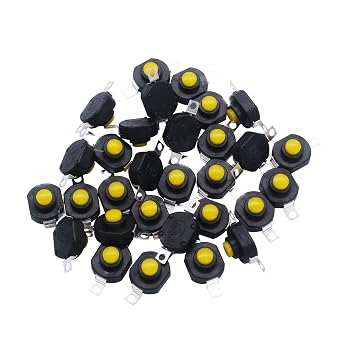 mxuteuk 30pcs Self-Lock Micro Push Button Switch DC 12V Switch 0.5A 2Pin Latching Mini On/Off Switches Bent Pin with Hole YT-1214